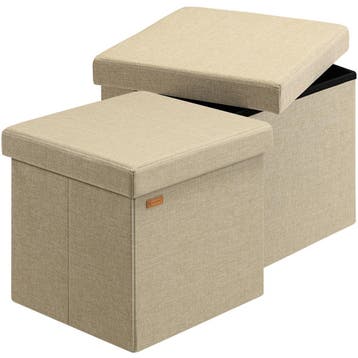 Poef Set van 2 Beige 38x38x38cm inklapbaar (Stoelen), Verzenden, Nieuw