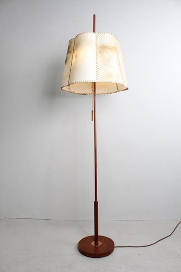 Vintage Deense Vloerlamp teak, Zo goed als nieuw, Hout, Mid century, 150 tot 200 cm