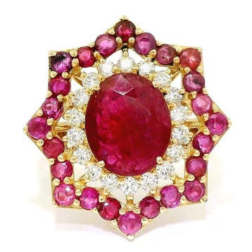 Ring - 18 karaat Geel goud - 3.59ct. tw. Robijn - Diamant -, Nieuw
