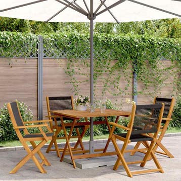 vidaXL 5-delige Tuinset polypropeen en massief hout zwart, Verzenden, Nieuw, Hardhout, Tuinset