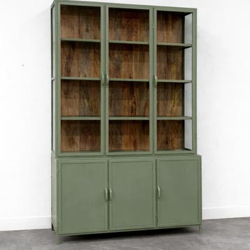 vitrinekast metaal 6 deuren kleur groen/Mango  actie prijs, Glas, 200 cm of meer, Nieuw, Met plank(en)