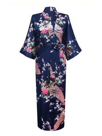 KIMU® Kimono Donkerblauw Maxi XS-S Yukata Satijn Lang Lange, Ophalen of Verzenden, Nieuw, Maat 34 (XS) of kleiner, Carnaval