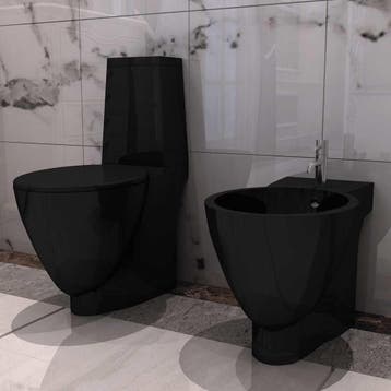 vidaXL Toilet- en bidetset keramiek zwart, Verzenden, Nieuw