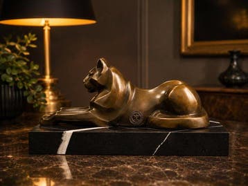 De Coux - sculptuur, Art Deco Panter op Marmeren Voet –, Antiek en Kunst