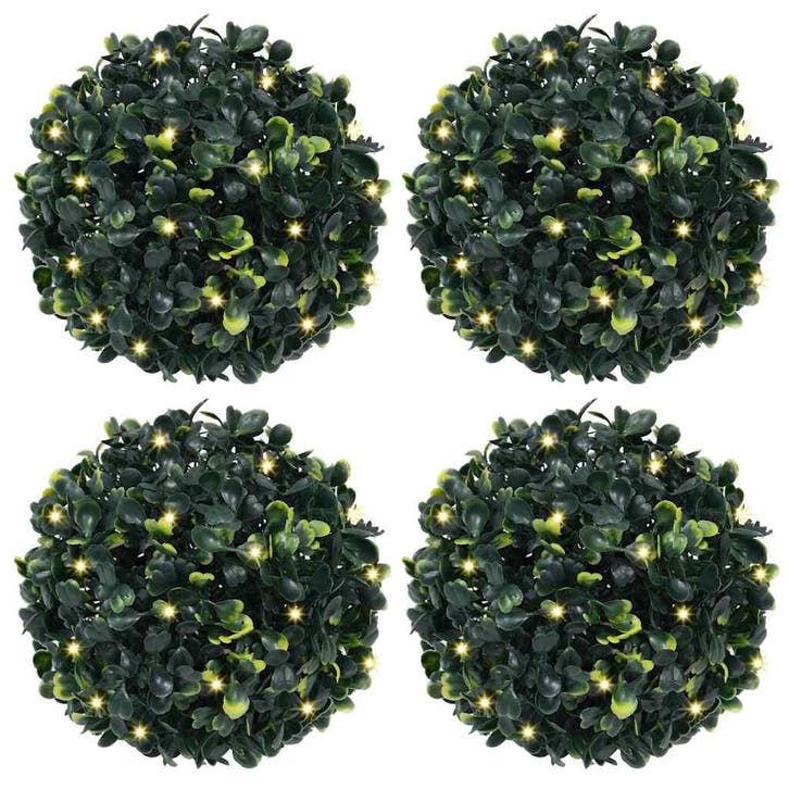 vidaXL Kunstbuxusballen met LED-verlichting 4 st 12 cm groen, Huis en Inrichting, Woonaccessoires | Kunstplanten en Kunstbloemen