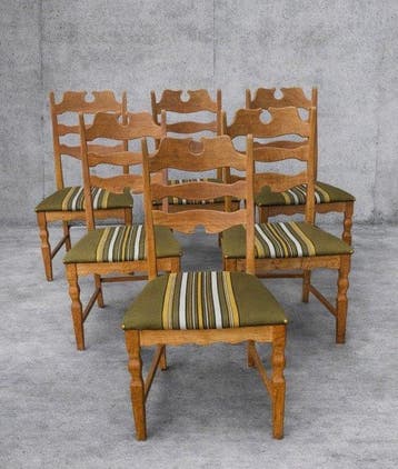 EG - H. Kjærnule - Stoel (6) - Eik, Textiel, Hout