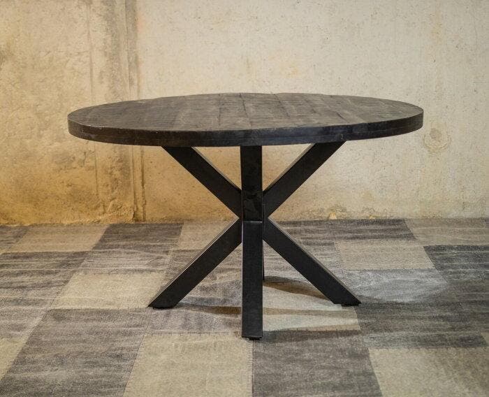 Ronde mango eettafel Zwart Black Spider Ø110 cm |, Huis en Inrichting, Tafels | Eettafels, Nieuw, Ophalen of Verzenden