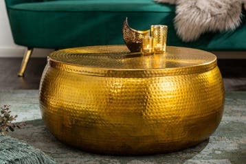 Ronde salontafel ORIENT STORAGE 70cm goud metaal met, Huis en Inrichting, Tafels | Salontafels, Ophalen of Verzenden, Nieuw