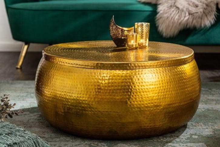 Ronde salontafel ORIENT STORAGE 70cm goud metaal met, Huis en Inrichting, Tafels | Salontafels, Ophalen of Verzenden