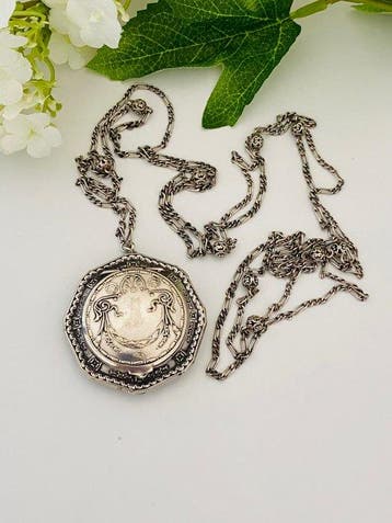 Art Nouveau (1900-1910) - Zilver - Sautoir + Poederdoosje -