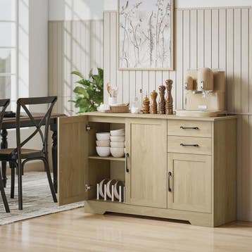 Modern Dressoir met 3 Deuren en 2 Lades - 120x38x79 cm - Nat, Huis en Inrichting, Verzenden, Nieuw