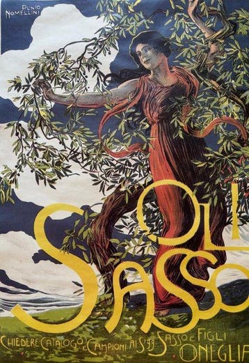 Plinio Nomellini - Manifesto pubblicitario “Olio Sasso” -