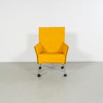 8x  Montis Charly Fauteuil Okergeel Leer - Grijs/Wiel, Ophalen, Gebruikt, Minder dan 75 cm, Leer