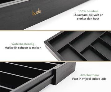 2dekans | Budu Uitschuifbare Bamboe Bestekbak #47 (47 cm, Huis en Inrichting, Keuken | Keukenbenodigdheden, Ophalen of Verzenden