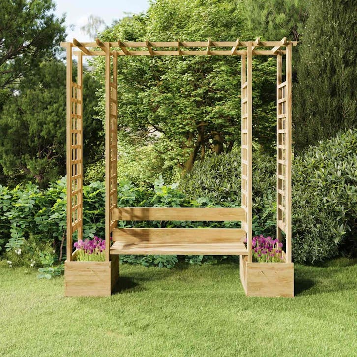 vidaXL Pergola met bank en plantenbakken geïmpregneerd, Tuin en Terras, Palen, Balken en Planken, Nieuw, Verzenden