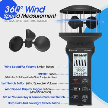 HP-5000G Digitale Anemometer: Compact, Waterdicht, Oplaadbaa, Verzenden, Nieuw