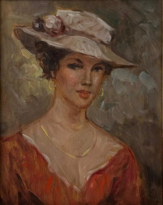 Italiaanse school (XX) - Lady with Hat, Antiek en Kunst, Kunst | Schilderijen | Klassiek