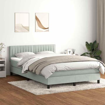 vidaXL Boxspring met matras en LED fluweel lichtgrijs, Verzenden, Nieuw, Tweepersoons, Stof