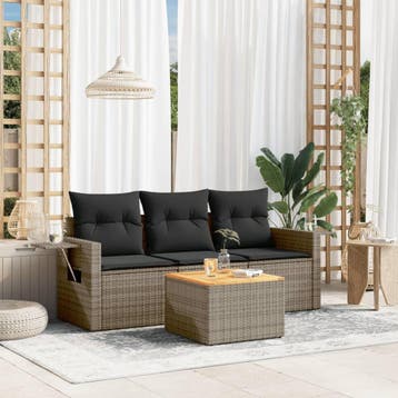 vidaXL 4-delige Loungeset met kussens poly rattan grijs, Verzenden, Nieuw, Loungeset