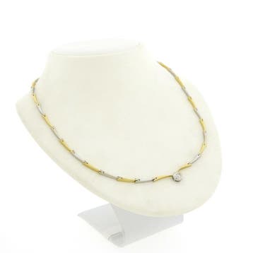 Bicolor gouden collier met diamant; 0,16 ct. (Ketting), Sieraden, Tassen en Uiterlijk, Gebruikt, Ophalen of Verzenden, Met edelsteen