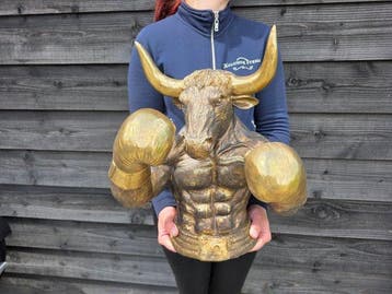 Beeld, XL Boxing Bull - Gold - 41.5 cm - Hars