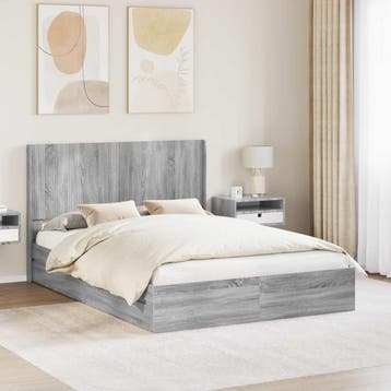 vidaXL Bedframe met opbergruimte en hoofdbord Grijs Sonoma, Huis en Inrichting, Verzenden, Nieuw, Grijs, Hout