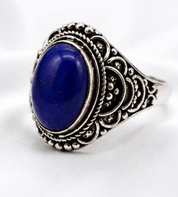 Vintage Sterling Zilver 925 Lapis Lazuli Ring - Ring