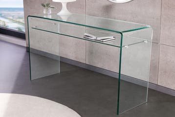 Design consoletafel FANTOME 100cm transparant glas met plank, Huis en Inrichting, Ophalen of Verzenden, Nieuw