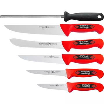 Eikaso Solingen Slagersmessenset – 6-delig – Rood Handva, Ophalen of Verzenden, Nieuw, Overige materialen