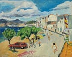École française naïve (XX) - NO RESERVE - Journée sur la, Antiek en Kunst, Kunst | Schilderijen | Klassiek