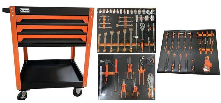 Gereedschapswagen / trolley met 3 laden gevuld 73 Dlg, Doe-het-zelf en Verbouw, Gereedschapskisten, Nieuw, Verzenden
