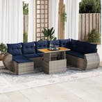 vidaXL 9-delige Loungeset met kussens poly rattan grijs, Verzenden, Nieuw, Rotan, Loungeset