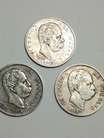 Italië, Koninkrijk Umberto I. 1 Lira 1884,1886,1887 (Zonder