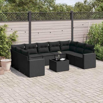vidaXL 10-delige Loungeset met kussens poly rattan zwart, Verzenden, Nieuw, Loungeset