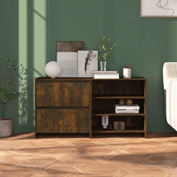vidaXL 2 st Dressoirs bewerkt hout gerookt eikenkleurig, Verzenden, Nieuw, Overige houtsoorten, Minder dan 50 cm