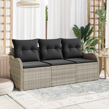 vidaXL Tuin Sofa Set 3 st Lichtgrijs Poly riet, Tuin en Terras, Verzenden, Nieuw, 3 zitplaatsen