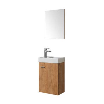 Toilet fontein met kastje en spiegel eiken, Verzenden, Nieuw, Wastafel