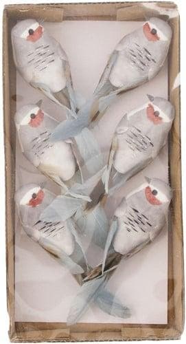 Vogeltjes op clip Lichtgrijs 12,5x3,5x3,5 cm 6 stuks, Hobby en Vrije tijd, Ophalen of Verzenden, Nieuw