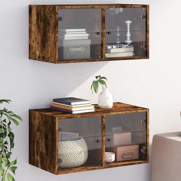 vidaXL Wandkasten met glazen deuren 2 st 68,5x37x35 cm, Huis en Inrichting, Kasten | Overige, Verzenden, Nieuw