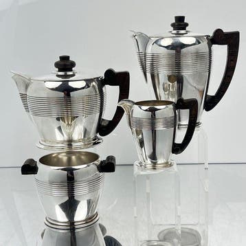 Ercuis - Koffie- en theeservies (4) - Verzilverd, Hout -
