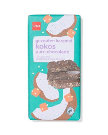 HEMA Chocoladereep puur gezouten karamel kokos 180g, Verzenden, Nieuw