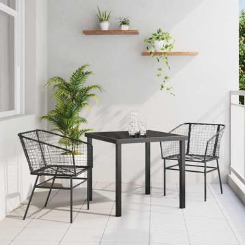 vidaXL Tuin eettafelset 3 pcs Zwart poly rattan, Tuin en Terras, Verzenden, Nieuw, Rotan, 3 zitplaatsen