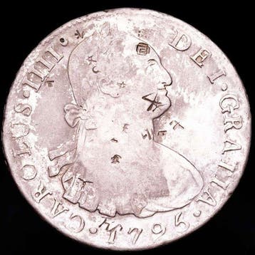 Spanje. Carlos IV. 8 Reales 1795 Lima IJ Resellos