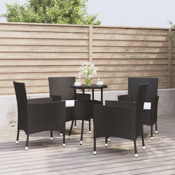 vidaXL 5-delige Bistroset met kussens poly rattan zwart, Verzenden, Nieuw, 4 zitplaatsen