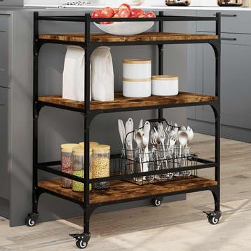 vidaXL Keukentrolley 65x40x86,5 cm bewerkt hout gerookt, Verzenden, Nieuw