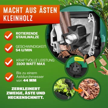 Stille hakselaar 3100W met 2 opvangzakken van elk 60 liter, Verzenden, Nieuw