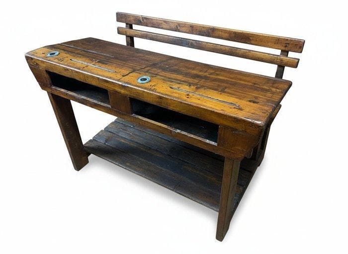 Bureau - massello - Dubbele schoolbank uit 1920, Antiek en Kunst, Curiosa en Brocante