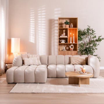 50% Korting: Hoekbank Luca chenille beige links, Ophalen, Zo goed als nieuw, Retro