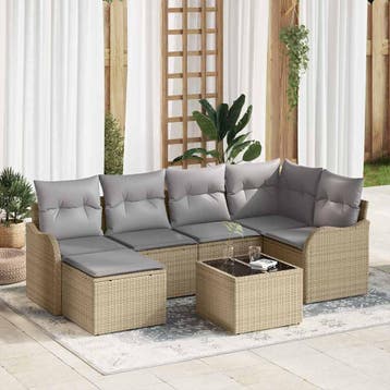 vidaXL Tuin Sofa Set 7 st Beige en Licht Grijs poly rattan, Verzenden, Nieuw, Rotan, 7 zitplaatsen
