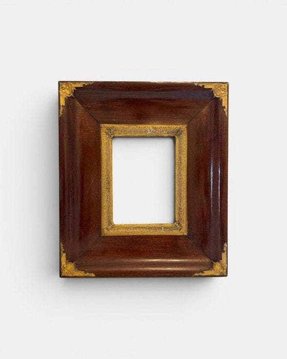 Lijst - Hout - gegraveerde vergulde messing, Antiek en Kunst, Antiek | Overige Antiek